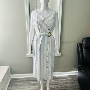 Time and Tru Cream Midi Sundress with Scoop Neck and Long Sleeves